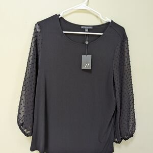 NWT Adrianna Pappel Sheer Long Sleeve Black Blouse